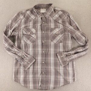 Warp and Weft Button Up Mens XL Gray Check Cotton Western Shirt Pearl Snap Plaid